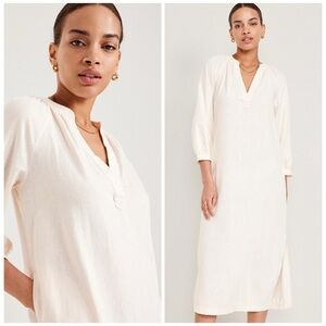 OLD NAVY NWT 2X Split Neck Linen Blend Midi Dress Creme de la Creme Ivory Cream